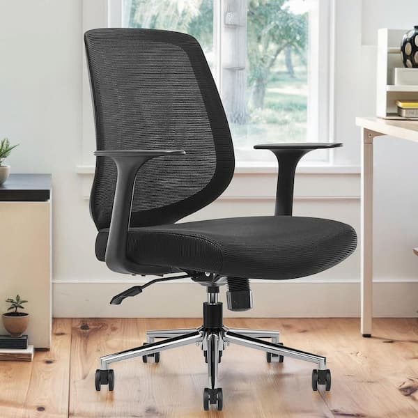 Lirago Mesh Swivel Adjustable Height Ergonomic Adjustable Task Chair in Black with Armrest for Home Office Study Bedroom