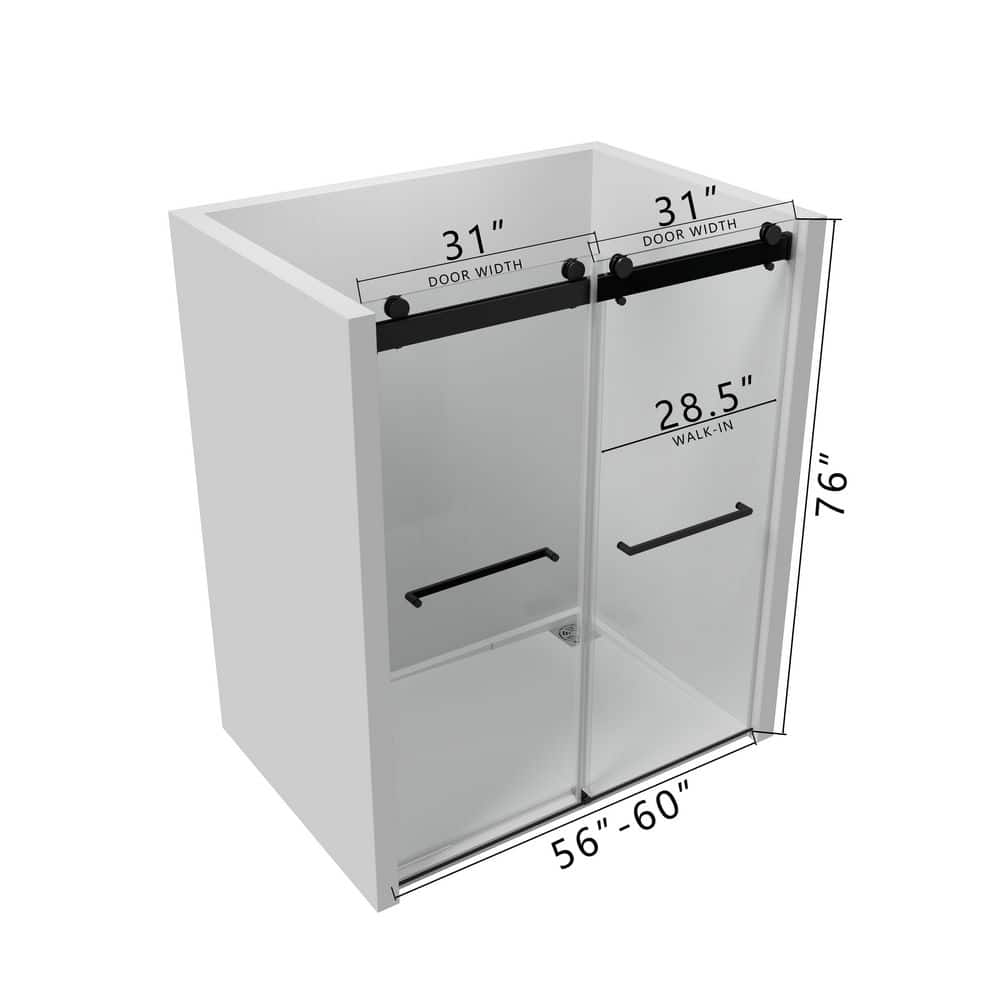 60" Matte Black Aluminum Framed Double Sliding Shower Door