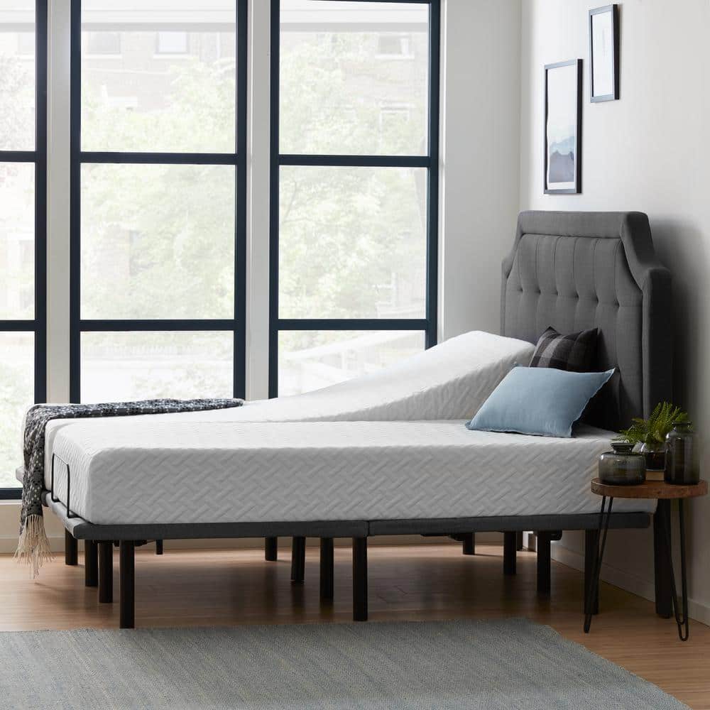 LUCID Comfort Collection Deluxe Gray Twin Extra Long Metal Adjustable Bed  in the Beds department at