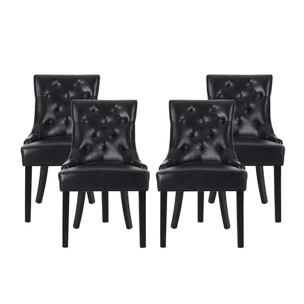Noble House Will Midnight Black Tufted Faux Leather Dining Chair (Set of 4)