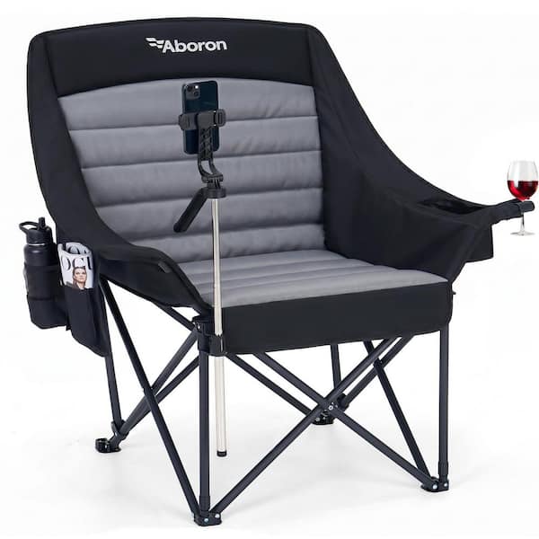 SEEUTEK Grey and Black Oversized Heated Rocking Camping Chair