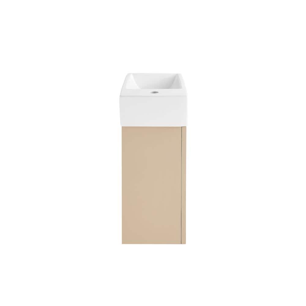 Sandstone Wall-Mounted Bathroom Vanity with White Sink