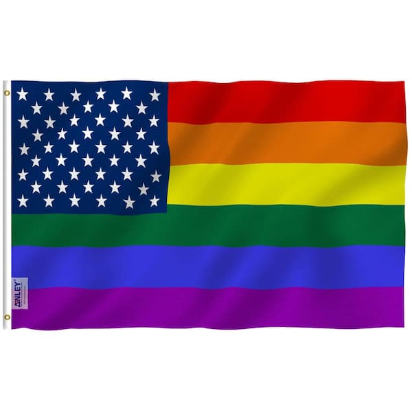 ANLEY Fly Breeze 3 ft. x 5 ft. Polyester Rainbow USA Flag 2-Sided Flag Banner with Brass Grommets and Canvas Header