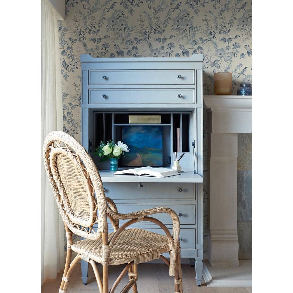 Frederique Blue and White Floral Pre-pasted Wallpaper