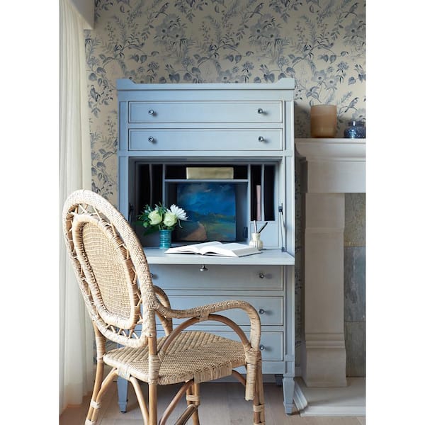 Frederique Blue Floral Pre-Pasted Paper Wallpaper Roll