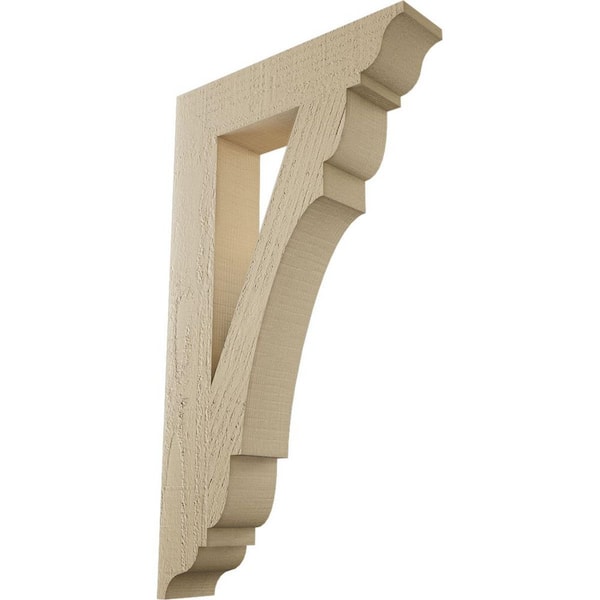 Ekena Millwork 3.5 in. x 28 in. x 16 in. Olympic Traditional Rough Cedar Woodgrain Timberthane Polyurethane Bracket, Primed Tan
