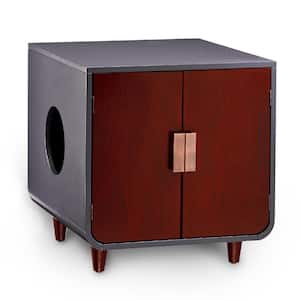 Small Dyad Wooden Cat Litter Box Enclosure and Side Table, Mocha Walnut