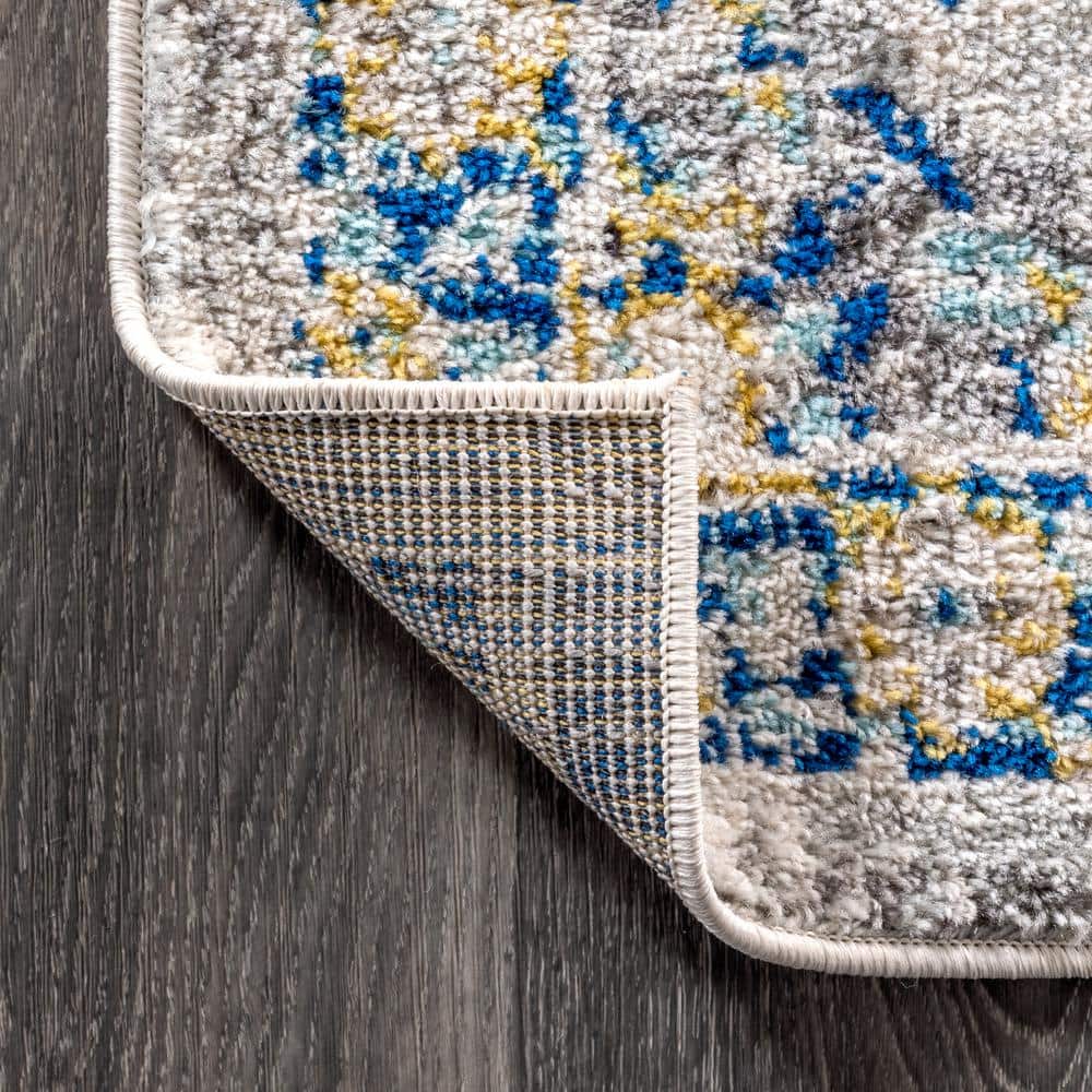 Blue and Multicolor Synthetic 8' x 10' Reversible Area Rug