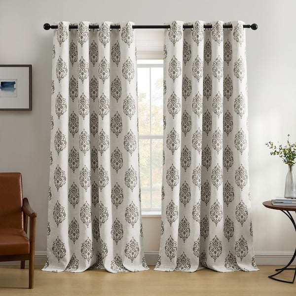 Elrene Gray Medallion Blackout Curtain - 52 in. W x 95 in. L