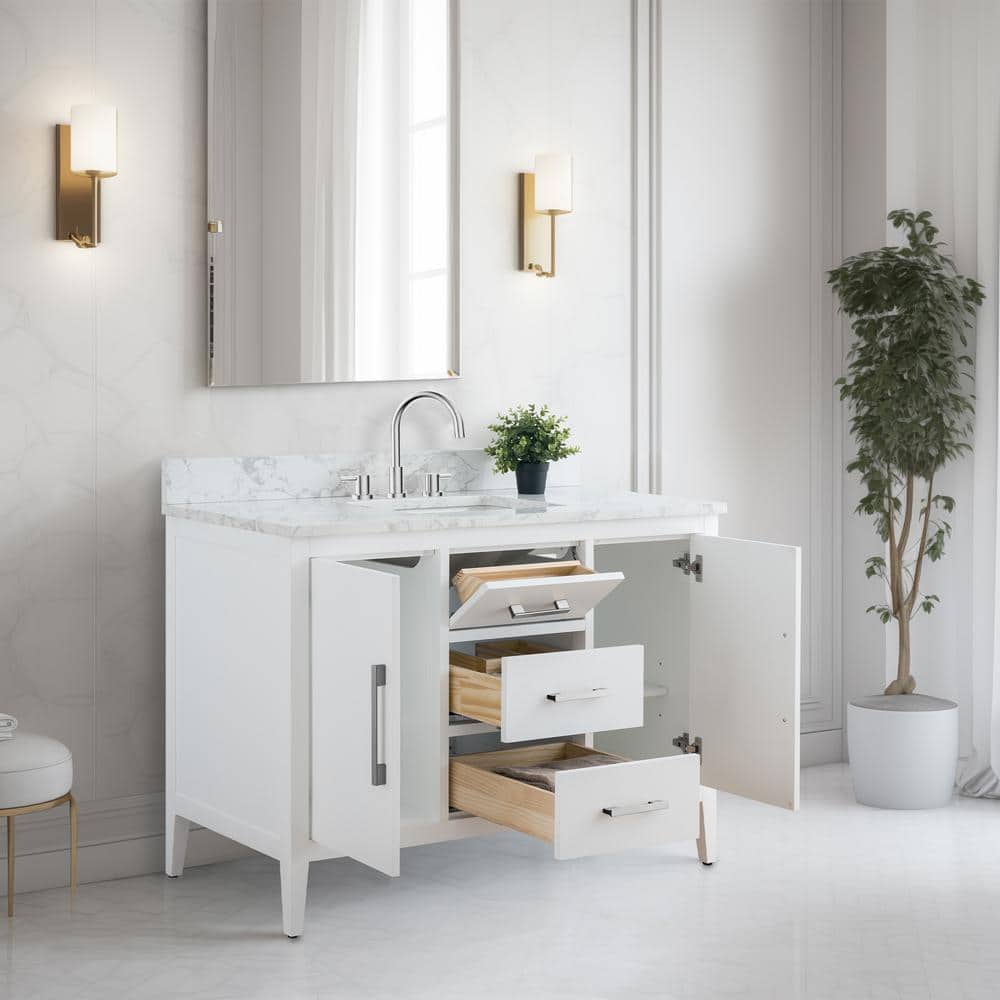 48'' White Single Bathroom Vanity with Engineered Marble Top