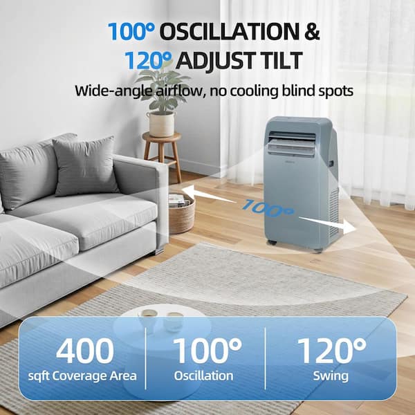 4-In-1 Cools/Heats 400 sq. ft. 10,000 BTU ASHRAE Portable Air Conditioner with Heater, Dehum & 3-Speed Fan, Swing