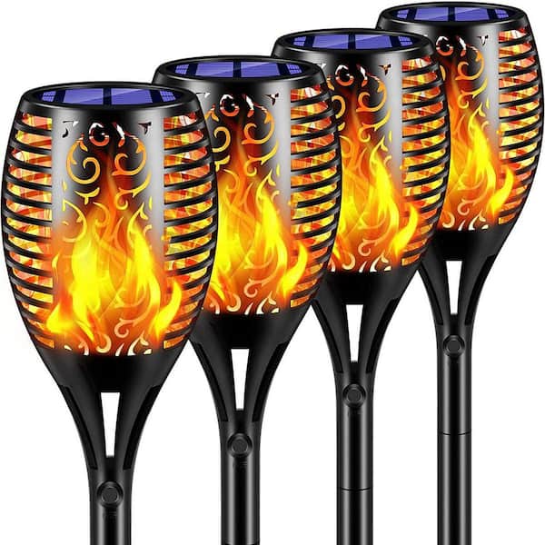 Xodo FL1 Torch Lamps Low Voltage Black Solar LED Outdoor Weather Resistant Path Light Flame Effect (4-Pack)