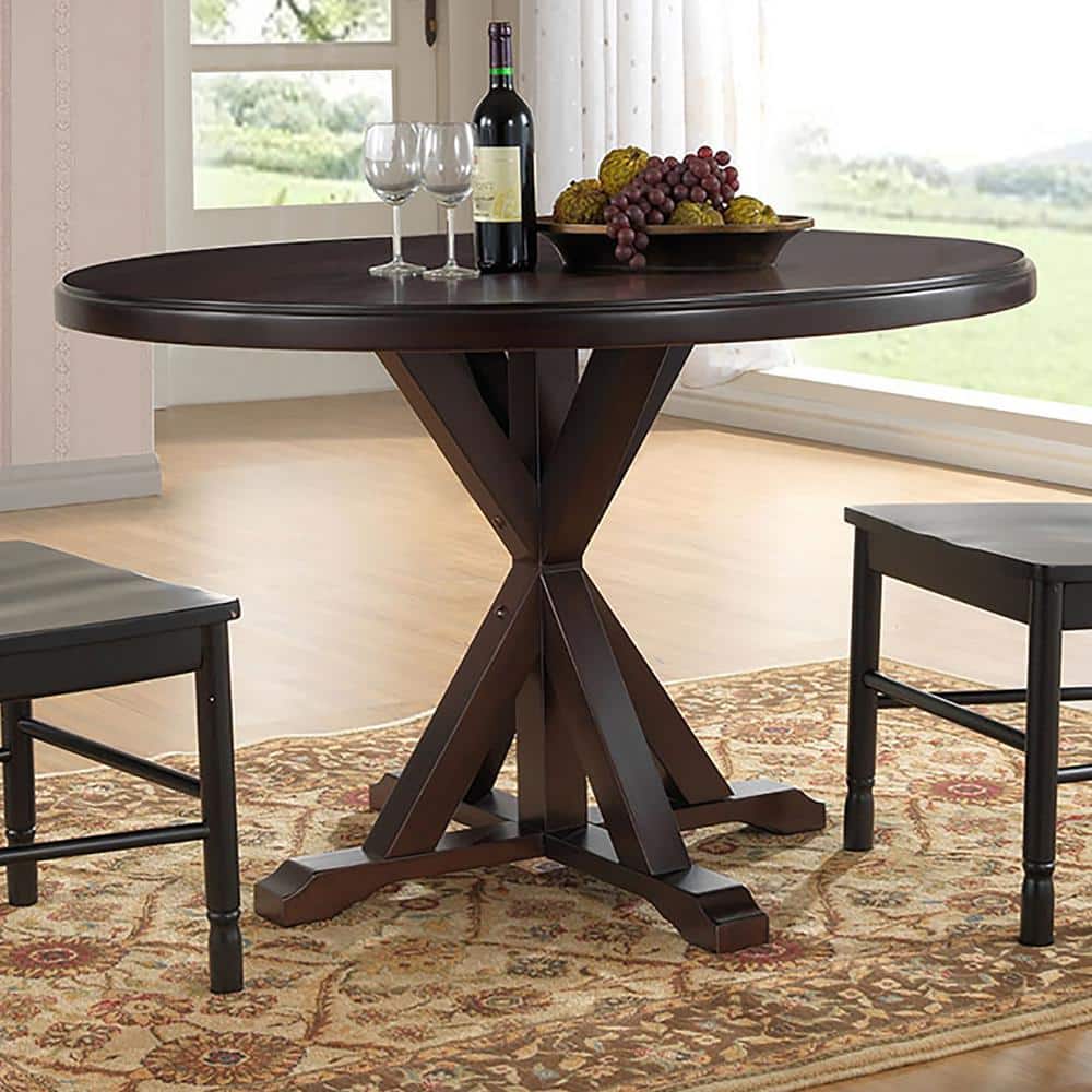 Espresso Round Wood Farmhouse Dining Table with X-Base