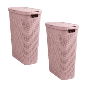 Pink 23.5 in. H x 10.4 in. W x 18 in. L Plastic 40L Slim Ventilated Rectangle Laundry Hamper with Lid (Set of 2)