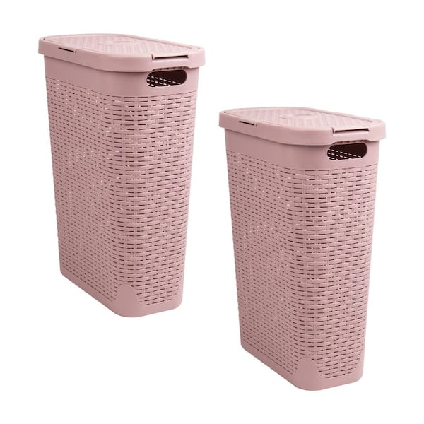 Mind Reader Pink 23.5 in. H x 10.4 in. W x 18 in. L Plastic 40L Slim Ventilated Rectangle Laundry Hamper with Lid (Set of 2)