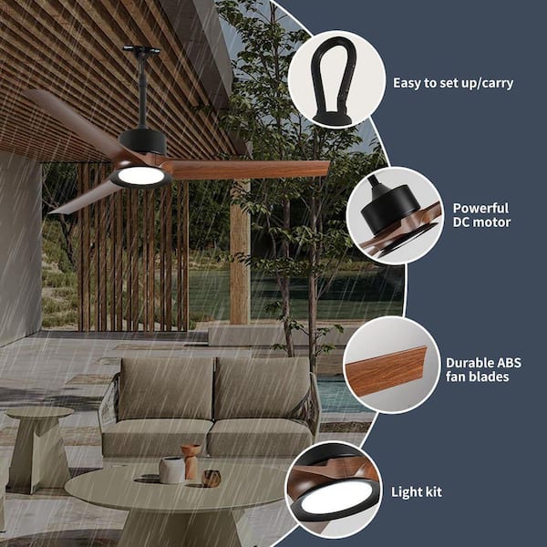 ボニック ONEMIX 52 in. Outdoor Black Housing Ceiling Fan with Light, Hook