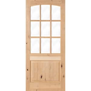 36 in. x 96 in. Rustic Knotty Alder Arch Top 9-Lite Clear Glass Unfinished Wood Front Door Slab