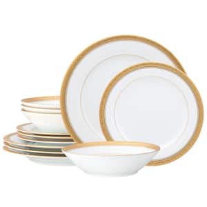Crestwood Gold 12-Piece (Gold) Porcelain Dinnerware Set, Service for 4