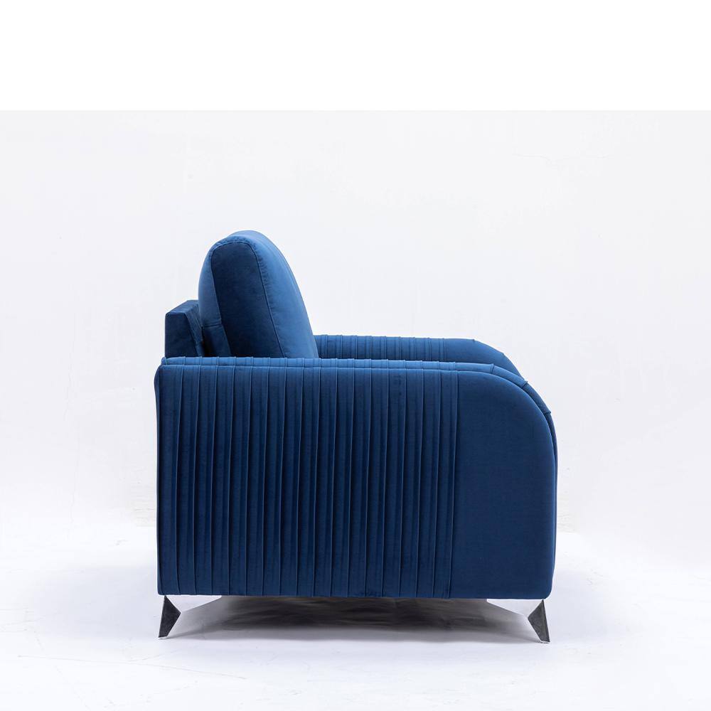Wenona Blue Velvet Loveseat with Chrome Accents