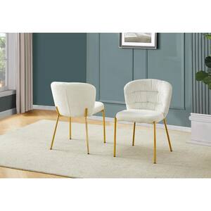 Orion Cream Fluffy Fabric Side Chair (Set of 2) with Gold Chrome Plated Legs