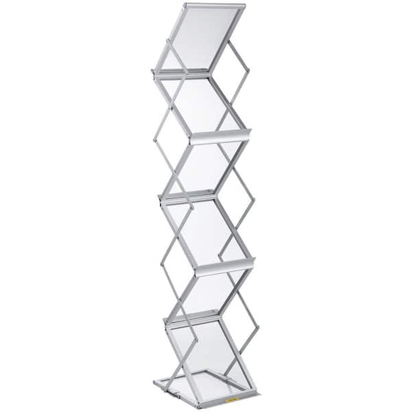 SKYSHALO Foldable Magazine Display Rack, 6-Pockets Pop-Up Brochure Display Stand, Double-Sided Display Literature Holder Sliver
