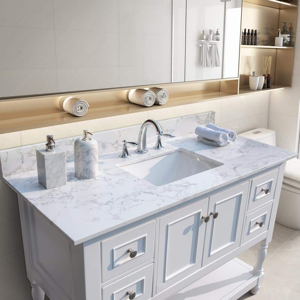 43 in. W x 22 in. D Marble Vanity Top in Grey with White Rectangular Single