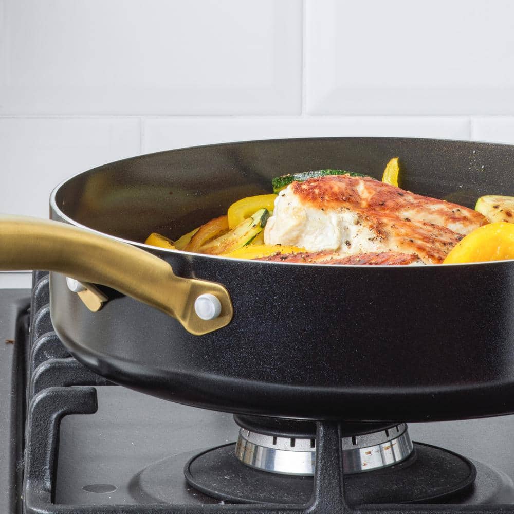 Black and Gold 14-Piece Nonstick Cookware Set with Glass Lids