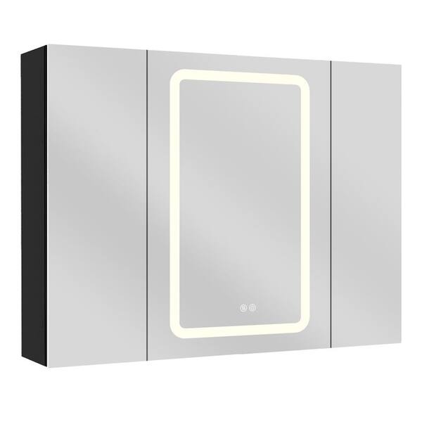NTQ 40 in. W x 30 in. H Defogging Medium Rectangular Black Aluminum Surface Mount LED Bathroom Medicine Cabinet with Mirror