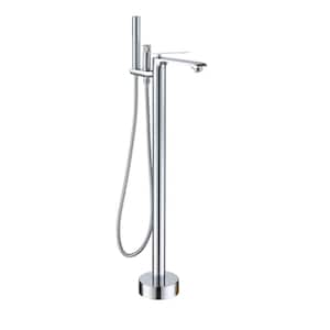 Single-Handle Freestanding Tub Faucet with Oval Hand Shower in Chrome Plated