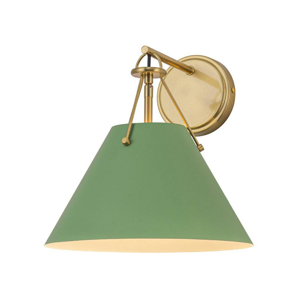 Nimbus 1-Light 11.8 in. W Brass and Green Farmhouse Cone Wall Sconce for Living Room, Bedroom, Hallway price history on PriceWatchPro