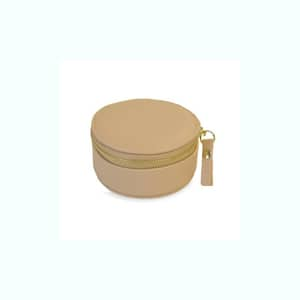 Zipper Travel Jewelry Box Organizer - Stow and Go Mini Round Nude