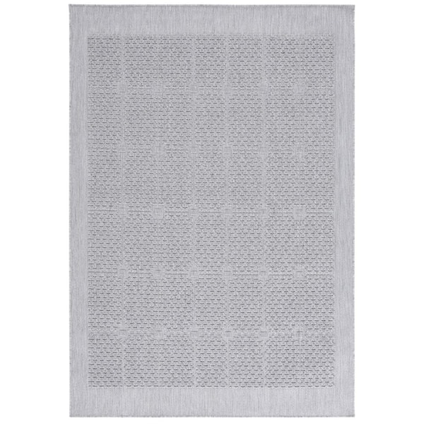 Milos Gray 9 ft. x 12 ft. High-Low Geometric Border Indoor/Outdoor Area Rug