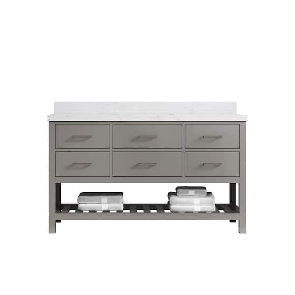 Willow Collections Parker 60 in. W x 22 in. D x 36 in. H Single Sink Bath Vanity in Elephant Gray with 2 in. Empira Quartz Top