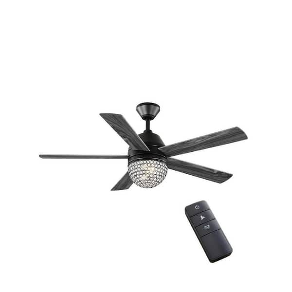 Home Decorators Collection Vendome 52 In. Indoor LED Matte Black Downrod Ceiling Fan with Light Kit, Remote Control and 5 Reversible Blades