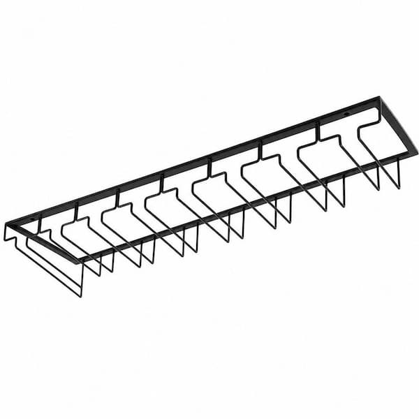 Black Metal 8 Row Extreme Large Under Cabinet Wine Glass Rack for Bar Counter, Kitchen, Screws Included