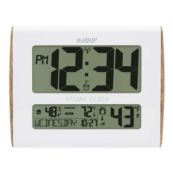 La Crosse Technology Digital Atomic Faux Wood Sided Wall Clock With Temperature And Indoor Humidity 513 1919 Int The Home Depot - La Crosse Atomic Digital Wall Clock With In Outdoor Temperature Black White La Crosse Technology Digital Atomic Faux Wood Sided Wall Clock With Temperature And Indoor Humidity 513 1919 Int The Home Depot - La Crosse Atomic Digital Wall Clock With In Outdoor Temperature Black White
