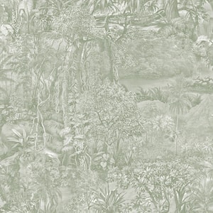 Jungle Toile Mossy Green Removable Peel and Stick Vinyl Wallpaper, 56 sq. ft.