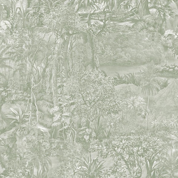 Moss Green Jungle Toile Vinyl Peel and Stick Wallpaper Roll (Covers 56 sq. ft.)