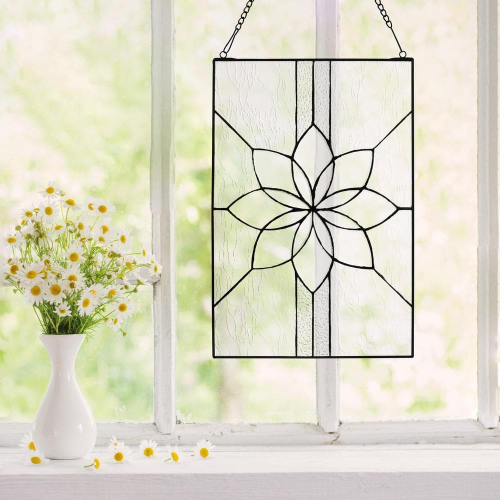 18" Clear Floral Handcrafted Glass Window Panel