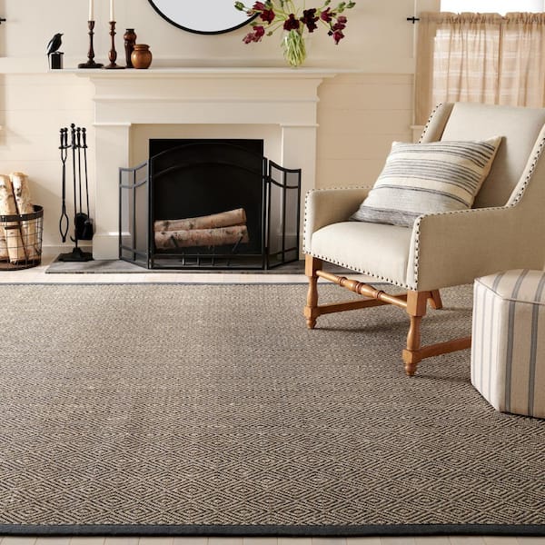 Martha Stewart Natural/Dark Gray 9 ft. x 12 ft. Border Concentric Diamond Area Rug