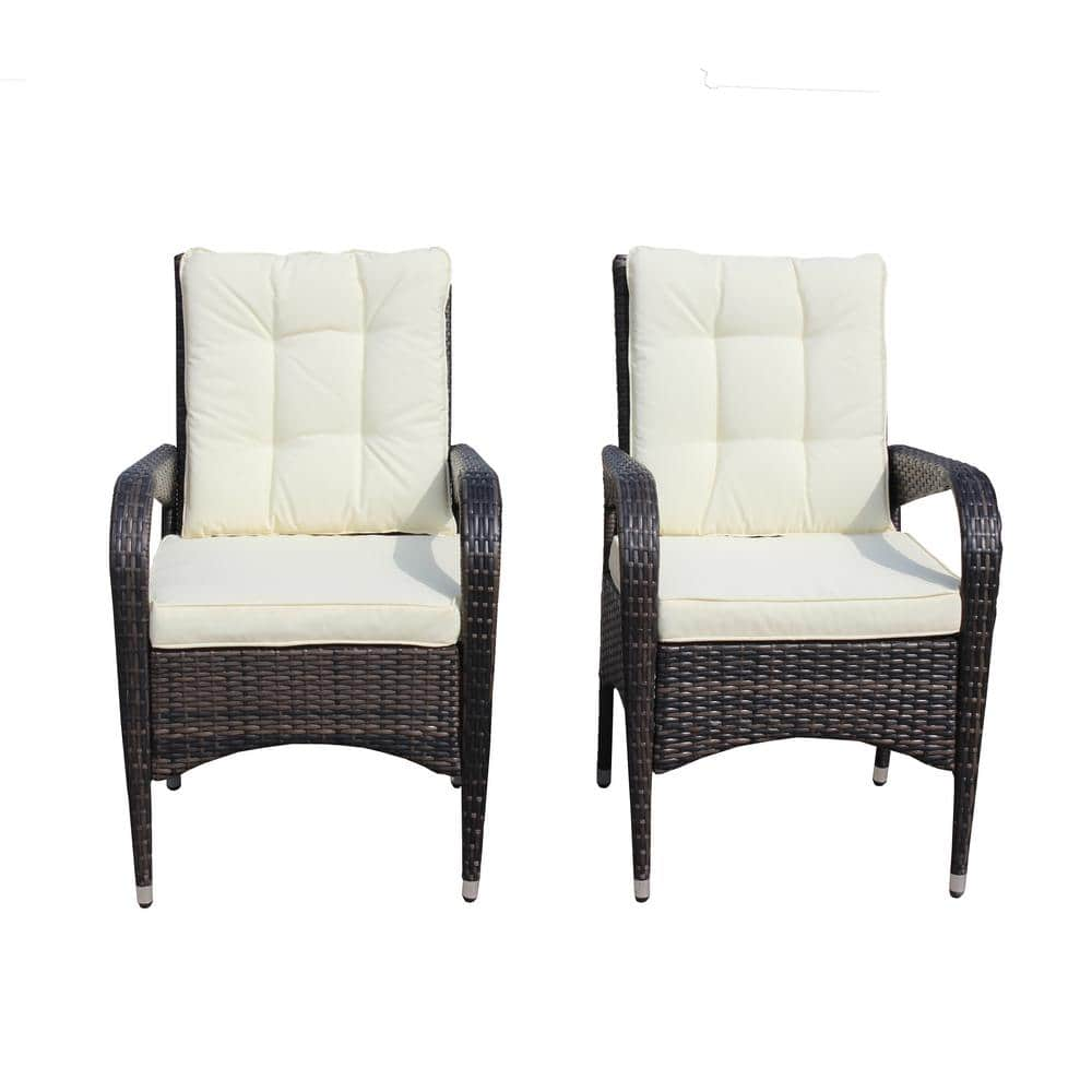 Wicker Outdoor Dining Chair with Beige Cushion (2-Pack) 100209120 - The ...