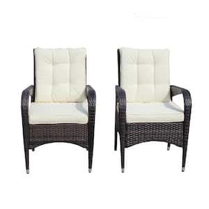 Wicker Outdoor Dining Chair with Beige Cushion (2-Pack)