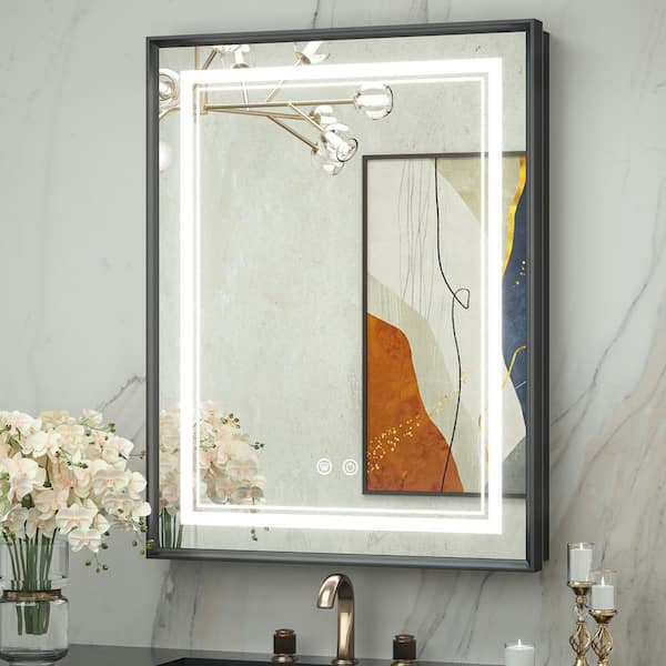 KeonJinn 20 in. W x 26 in. H Rectangular Aluminum Alloy Framed Recessed/Surface Mount Medicine Cabinet with Mirror Dimmable LED
