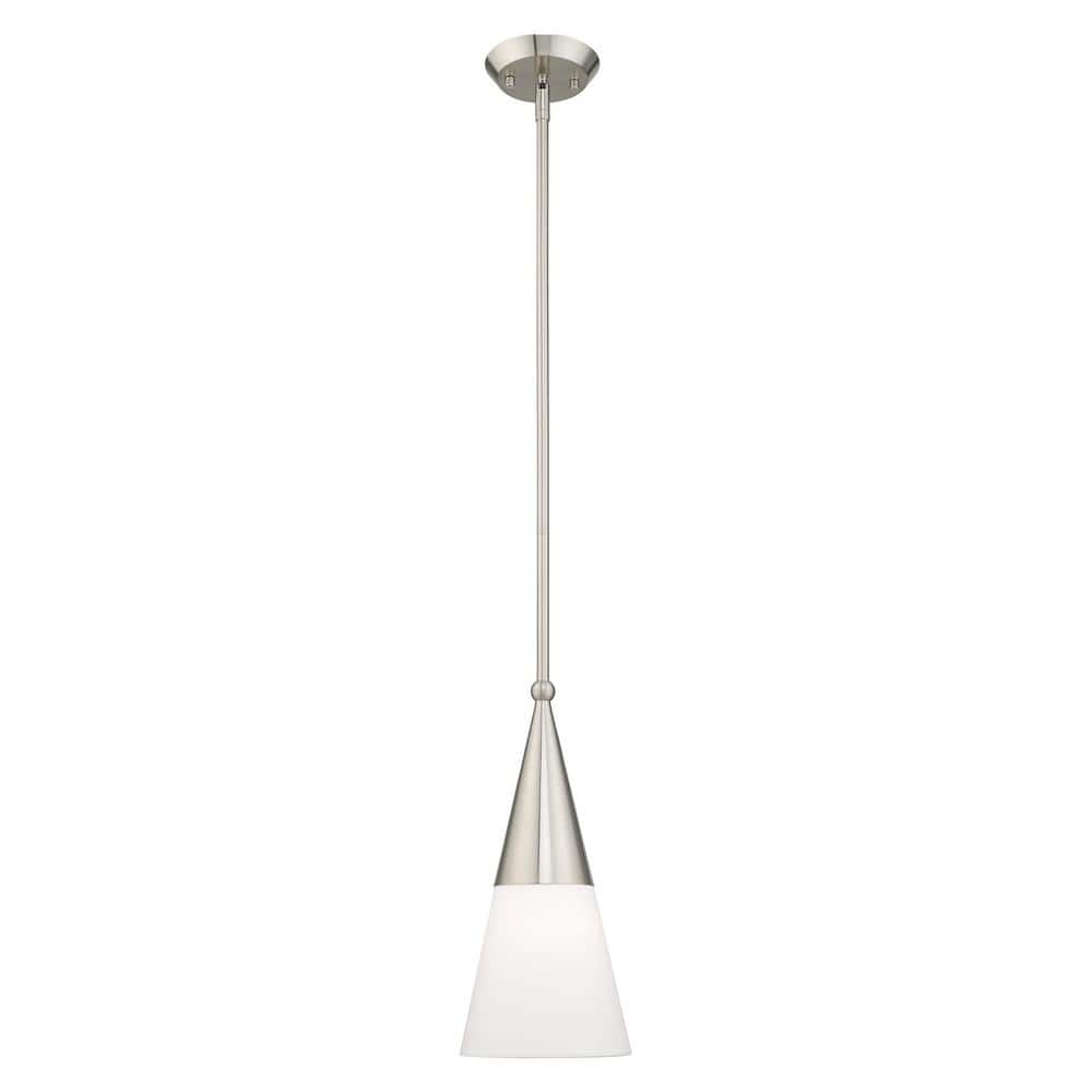 Stockholm Brushed Nickel 1-Light Mini Pendant with Off-White Shade