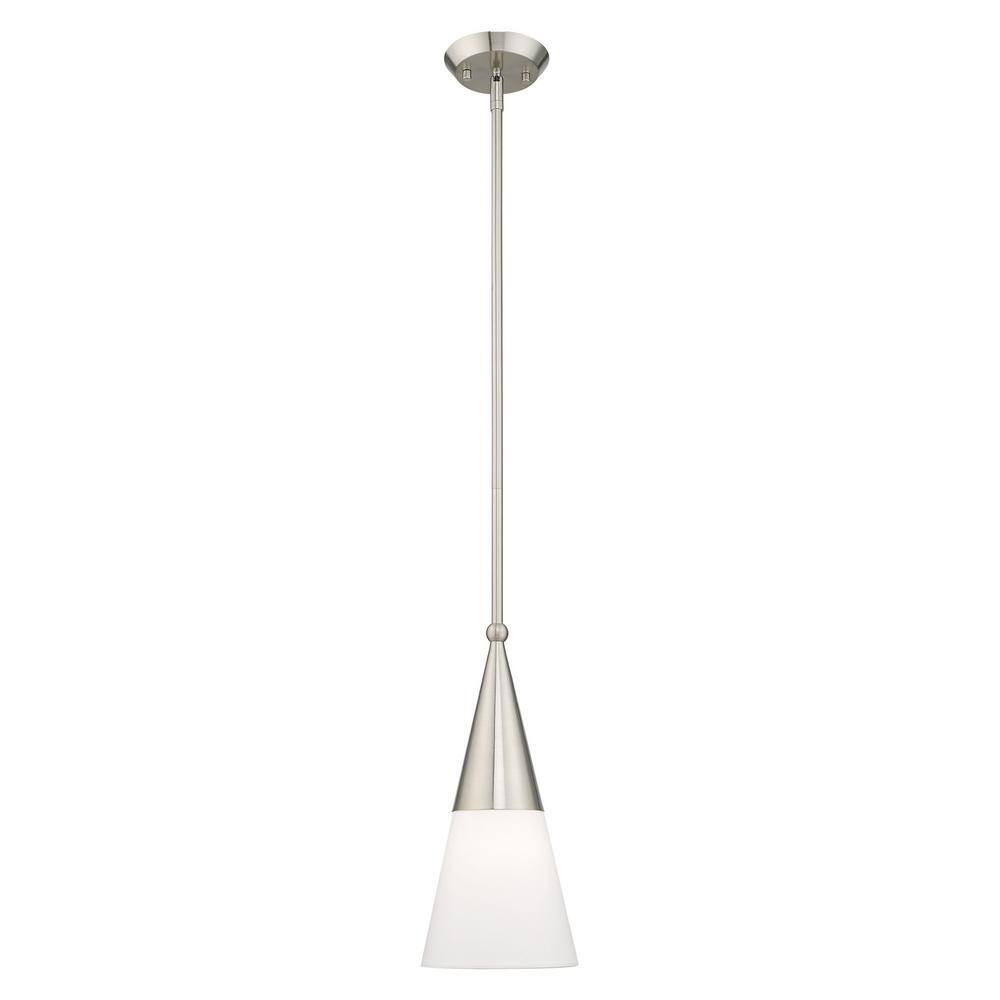 Stockholm Brushed Nickel 1-Light Mini Pendant with Off-White Shade