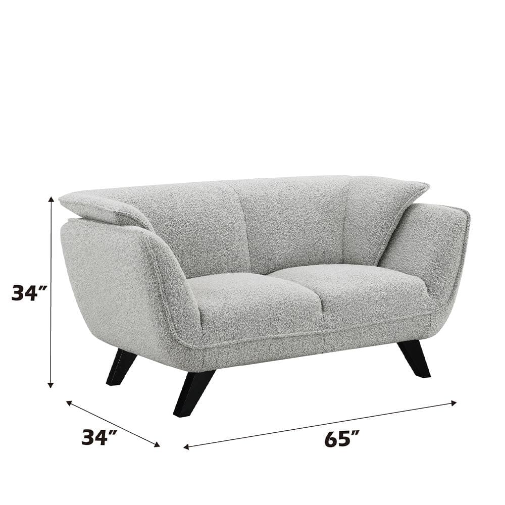 Light Gray Boucle Fabric and Wood Loveseat with Flared Arms