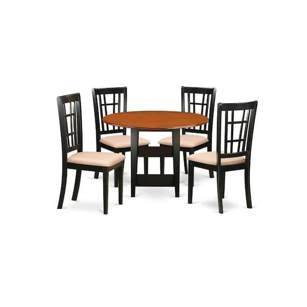 East West Furniture 5-Piece Black and Cherry Finish Solid Wood Top - Round Dining Room Set - Seats-4