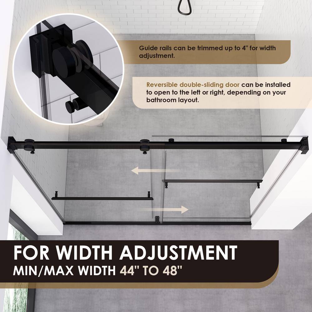 Matte Black Frameless Shower Door with Clear Glass, 48" W x 76" H