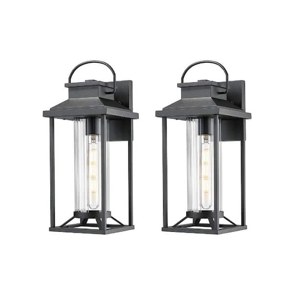 Textured Black Exterior Lighting Fixtures Wall Mount, Modern Outdoor Wall Sconce Lantern (2 Pack)