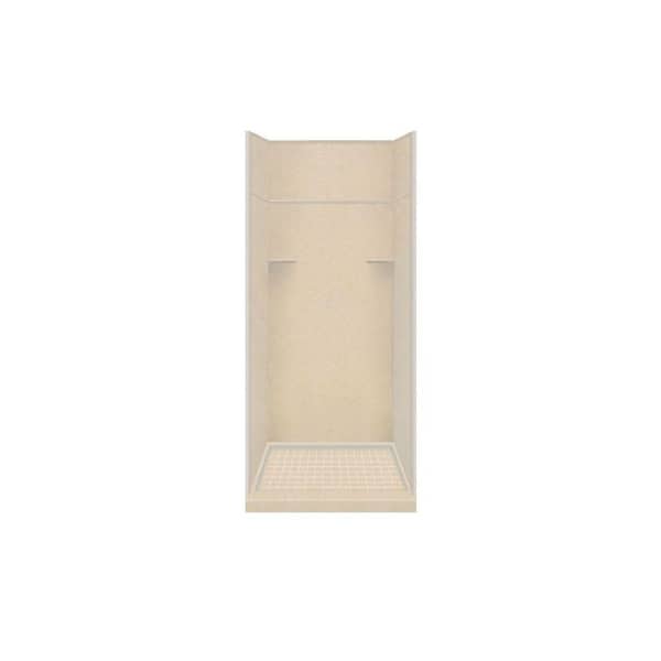 Transolid Studio 36 in. L x 36 in. W x 96 in. H Solid Surface Alcove Shower Kit with Shower Wall and Shower Pan in Matrix Khaki